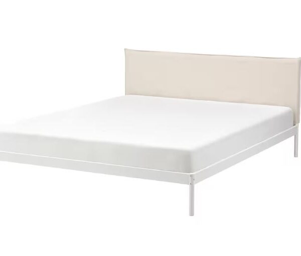 KLEPPSTAD Bed frame white Vissle beige